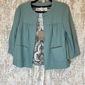 Tabitha Anthropologie Cape/Jacket Size 2 Turquoise Wool Blend 3/4 Sleeve NWT